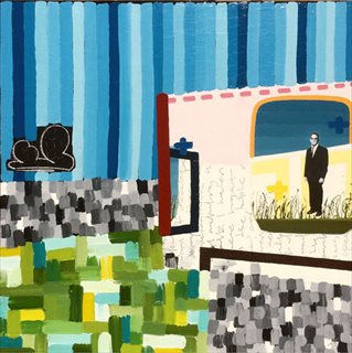 NICHOLAS MELLEFONT <i>Cloud Contemplates Man</i> [2014] oil, acrylic, chalk + pencil on canvas 100x100 cm